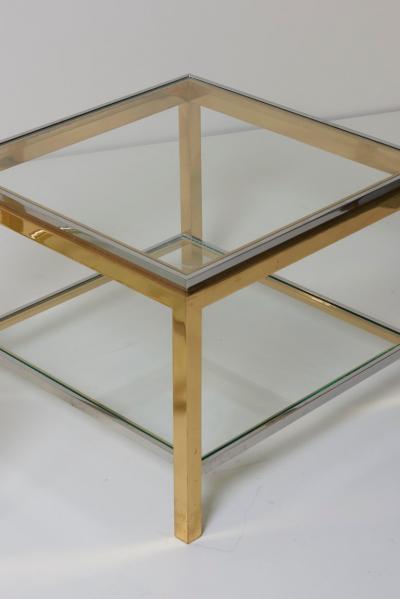 Maison Charles Set of Two Brass and Chrome Side or Coffee Tables by Maison Charles