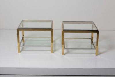 Maison Charles Set of Two Brass and Chrome Side or Coffee Tables by Maison Charles