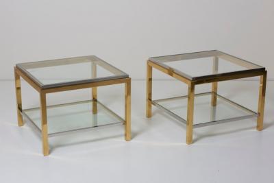 Maison Charles Set of Two Brass and Chrome Side or Coffee Tables by Maison Charles