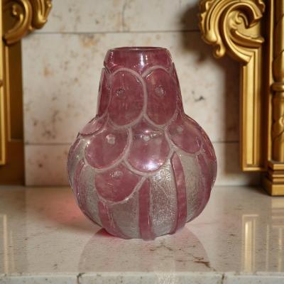Maison Degu Rare Signed French Art Deco Vase by Degu Acid Etched Glass Circa Late 1920s