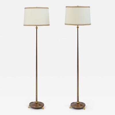 Maison Delisle Pair of Neoclassical Floor Lamps Oxidized Gilt Bronze France 1950s