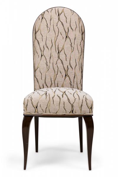 Maison Dominique Dominique et Cie Mahogany Beige and Gold Patterned Upholstered Side Chairs