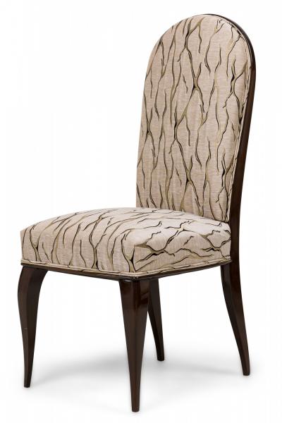 Maison Dominique Dominique et Cie Mahogany Beige and Gold Patterned Upholstered Side Chairs