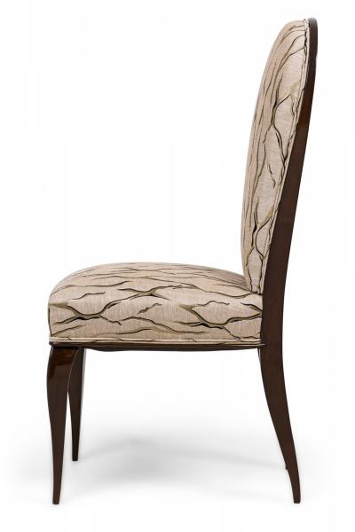 Maison Dominique Dominique et Cie Mahogany Beige and Gold Patterned Upholstered Side Chairs