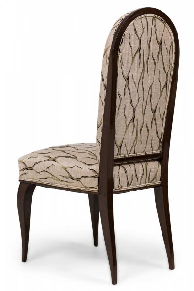Maison Dominique Dominique et Cie Mahogany Beige and Gold Patterned Upholstered Side Chairs