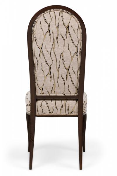 Maison Dominique Dominique et Cie Mahogany Beige and Gold Patterned Upholstered Side Chairs