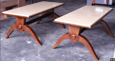 Maison Dominique Maison Dominique attributed pair of nuag lacquered parchment top tables