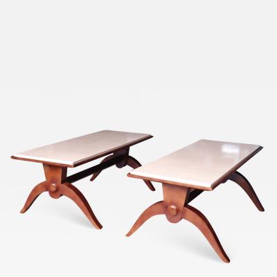 Maison Dominique Maison Dominique attributed pair of nuag lacquered parchment top tables