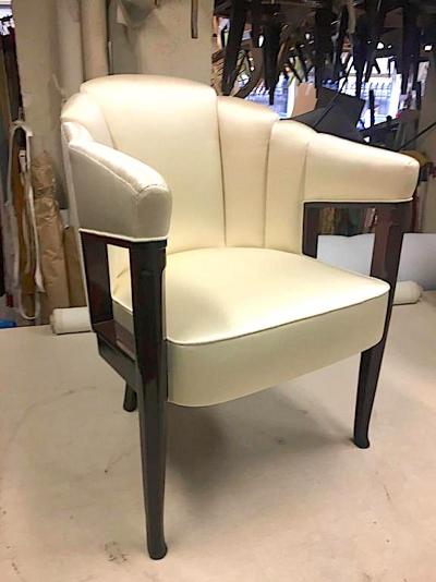 Maison Dominique Maison Dominique early refined pair of chairs newly covered in silk 