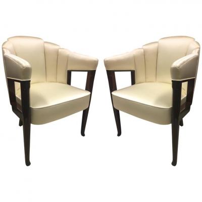 Maison Dominique Maison Dominique early refined pair of chairs newly covered in silk 