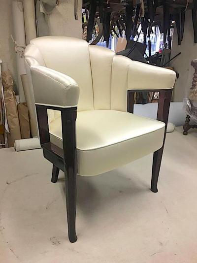 Maison Dominique Maison Dominique early refined pair of chairs newly covered in silk