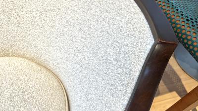 Maison Dominique Maison Dominique pair of refined lounge chairs newly covered in boucle cloth