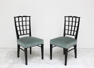 Maison Dominique SET OF 10 FINE FRENCH ART DECO BLACK LACQUERED CHAIRS BY DOMINIQUE