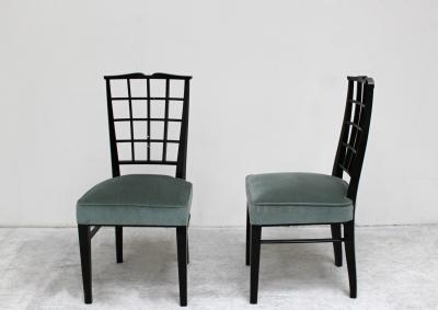 Maison Dominique SET OF 10 FINE FRENCH ART DECO BLACK LACQUERED CHAIRS BY DOMINIQUE