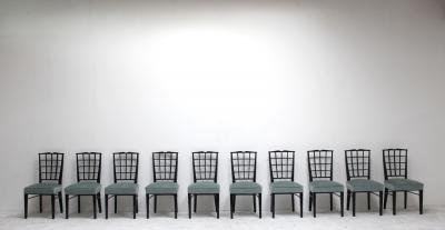 Maison Dominique SET OF 10 FINE FRENCH ART DECO BLACK LACQUERED CHAIRS BY DOMINIQUE