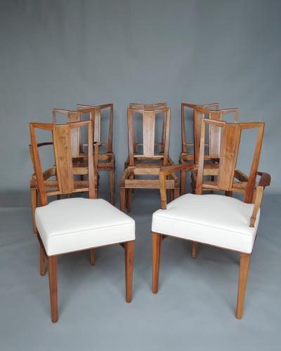 Maison Dominique Set of 8 Fine French Art Deco Walnut Chairs by Dominique 6 Side and 2 Arm