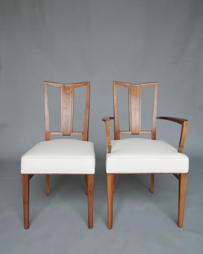 Maison Dominique Set of 8 Fine French Art Deco Walnut Chairs by Dominique 6 Side and 2 Arm