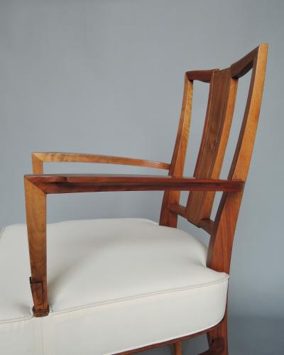 Maison Dominique Set of 8 Fine French Art Deco Walnut Chairs by Dominique 6 Side and 2 Arm