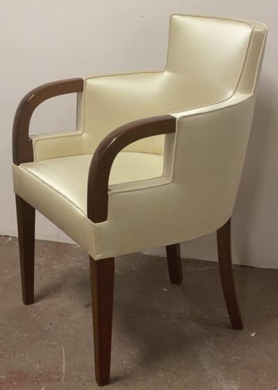 Maison Dominique refined pair of arm chairs newly covered in silk satin