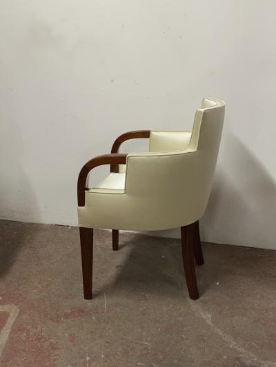 Maison Dominique refined pair of arm chairs newly covered in silk satin