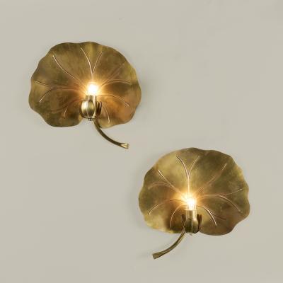 Maison Florart Pair of French 1970 brass lily pad wall lights by Maison Florart