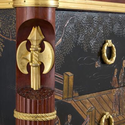 Maison Forest Antique ormolu mounted mahogany and Chinese lacquer commode by Maison Forest