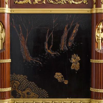 Maison Forest Antique ormolu mounted mahogany and Chinese lacquer commode by Maison Forest