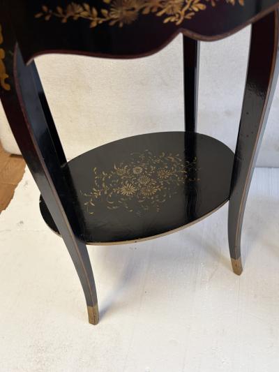 Maison Hirch Pair of bedside tables signed black lacquered with gilt Chinese decoration