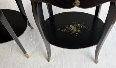 Maison Hirch Pair of bedside tables signed black lacquered with gilt Chinese decoration