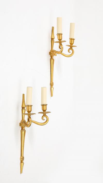 Maison Jansen 1940s pair of bronze sconces attributed to Maison Jansen