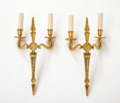 Maison Jansen 1940s pair of bronze sconces attributed to Maison Jansen