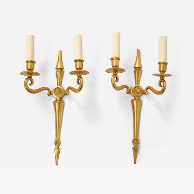 Maison Jansen 1940s pair of bronze sconces attributed to Maison Jansen