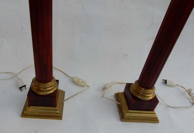 Maison Jansen 1950 1970 Pair of Maison Jansen Lamps Gilt Bronze and Bakelite Amber Color