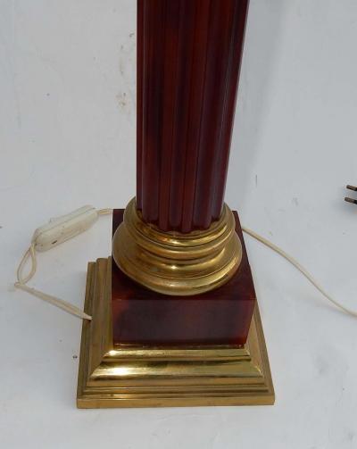 Maison Jansen 1950 1970 Pair of Maison Jansen Lamps Gilt Bronze and Bakelite Amber Color