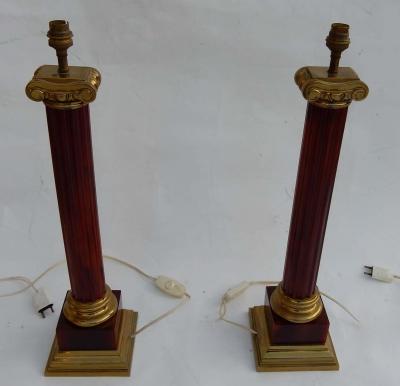 Maison Jansen 1950 1970 Pair of Maison Jansen Lamps Gilt Bronze and Bakelite Amber Color