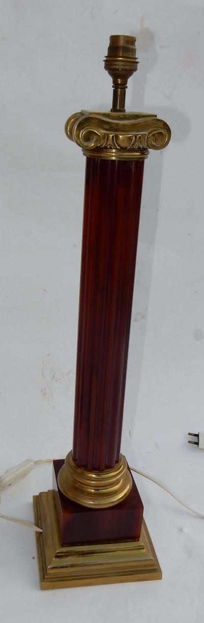 Maison Jansen 1950 1970 Pair of Maison Jansen Lamps Gilt Bronze and Bakelite Amber Color