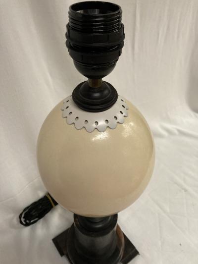 Maison Jansen 1950s table lamp with exotic wood ans ostrich egg attributed to Maison Jansen