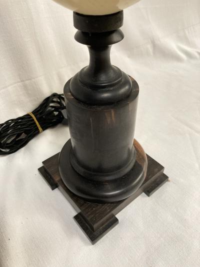 Maison Jansen 1950s table lamp with exotic wood ans ostrich egg attributed to Maison Jansen