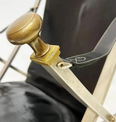 Maison Jansen 1960s Maison Jansen Steel Bronze Leather Campaign Chair by Otto Parzinger