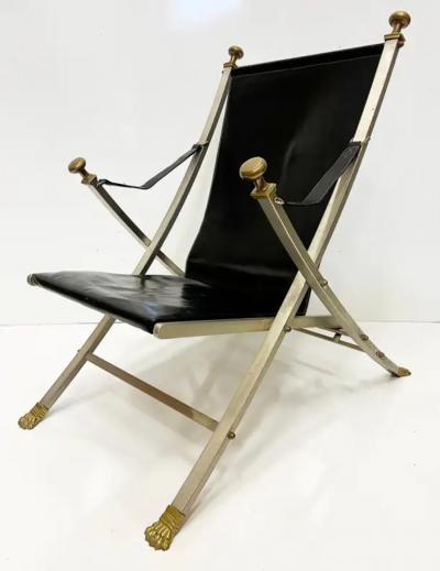 Maison Jansen 1960s Maison Jansen Steel Bronze Leather Campaign Chair by Otto Parzinger