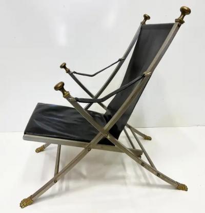 Maison Jansen 1960s Maison Jansen Steel Bronze Leather Campaign Chair by Otto Parzinger