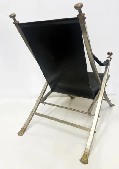 Maison Jansen 1960s Maison Jansen Steel Bronze Leather Campaign Chair by Otto Parzinger