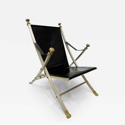 Maison Jansen 1960s Maison Jansen Steel Bronze Leather Campaign Chair by Otto Parzinger