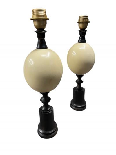 Maison Jansen 1960s Ostrich egg and rosewood table lamp attributed to Maison Jansen