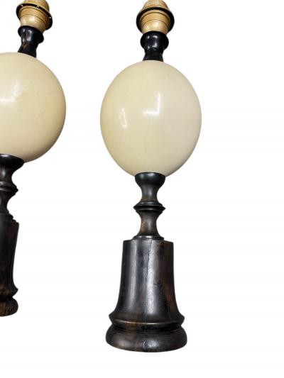 Maison Jansen 1960s Ostrich egg and rosewood table lamp attributed to Maison Jansen