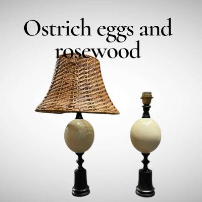 Maison Jansen 1960s Ostrich egg and rosewood table lamp attributed to Maison Jansen