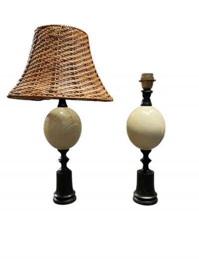 Maison Jansen 1960s Ostrich egg and rosewood table lamp attributed to Maison Jansen