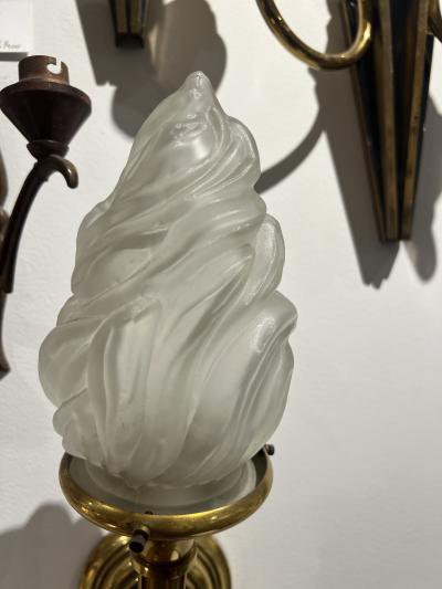 Maison Jansen 1960s Pair of bronze and glass sconces by Jansen