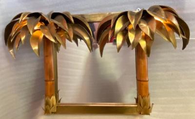 Maison Jansen 1970 Illuminating Palm and Bamboo Tree Mirror in Brass Unique An Original Piece