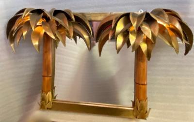 Maison Jansen 1970 Illuminating Palm and Bamboo Tree Mirror in Brass Unique An Original Piece